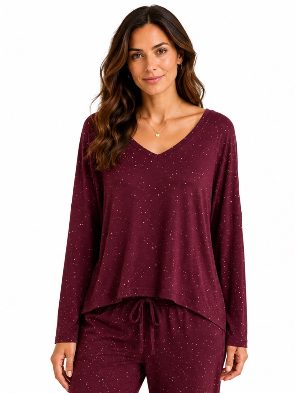 NWT Soma Burgundy Star Print Long Sleeve Pajama Sleep Top Size L
